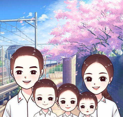 唯美漫画头像,一家三口四口五口手绘全家福图片