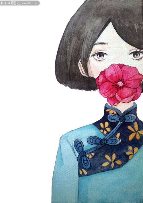 唯美手绘少女插画图片素材