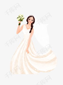 手绘卡通手拿捧花的漂亮的白色婚纱新娘可商用元素素材图片免费下载高清psd千库网图片编号11675285