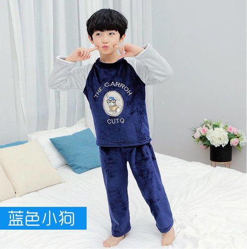 花菲猫秋冬儿童法兰绒睡衣套装男女童加厚珊瑚绒卡通绣花家居服
