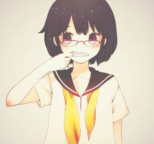 红色眼镜短发校园风搞怪二次元少女