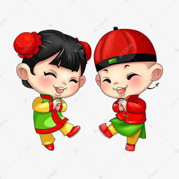 春节喜庆年画娃娃png背景透明q版卡通男女娃娃素材图片免费下载千库网