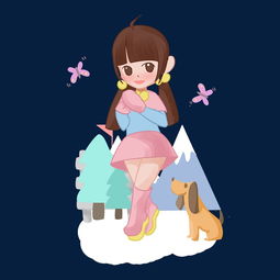 卡通手绘冬日女孩遛狗出行插画图片素材其他格式下载动漫人物大全