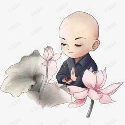 中国风手绘水墨小和尚和莲花素材图片免费下载高清png千库网图片编号8736200