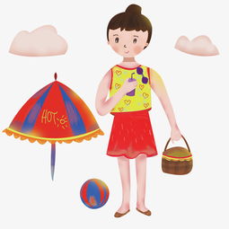手绘卡通创意夏天夏季海边旅行的女孩插画图片素材其他格式下载动漫人物大全