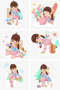卡通手绘女孩滑冰插画图片素材psb格式下载其他大全
