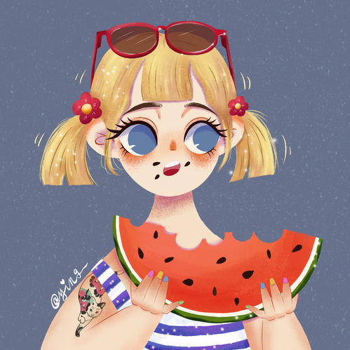 爱吃西瓜的小姐姐插画头像