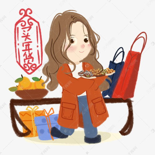 春节卡通少女买年货png素材图片免费下载千库网