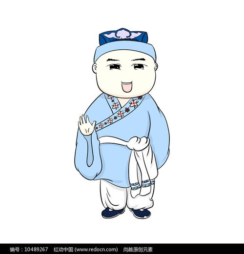 手绘卡通古装女子人物饭店店小二插画元素