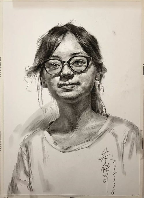 教你画正面戴眼镜的女青年素描头像视频教学