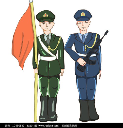 原创手手握红旗的军人警察部队插画元素红动网