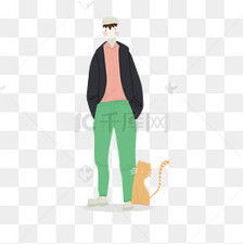 暖色简约插画风搭配猫控秋日清凉卡通男生全身png素材图片免费下载千库网