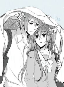求一张两个情侣小人用衣服挡雨的卡通图片重赏