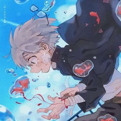一组蓝色系动漫男生头像