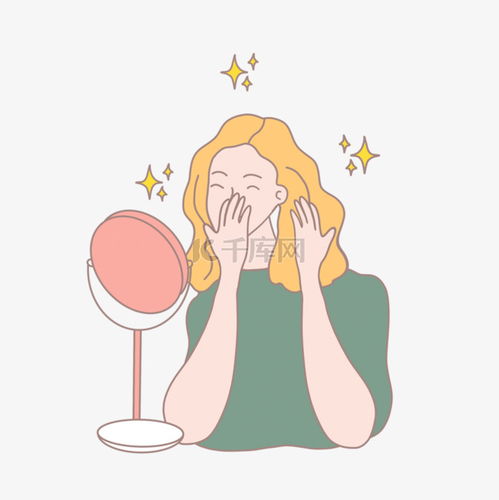 女性美容护肤照镜子的黄发女生素材图片免费下载千库网