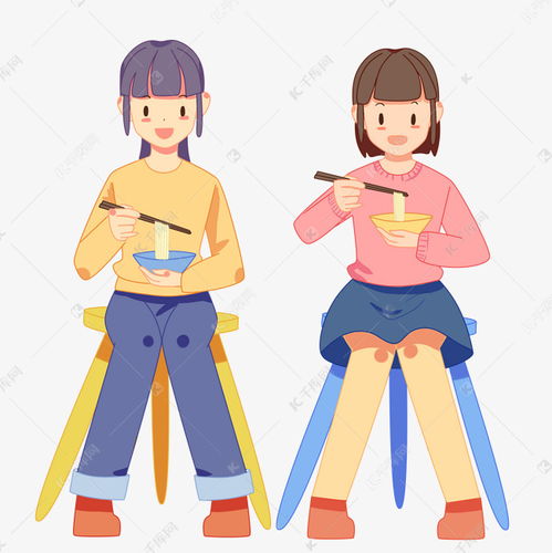 卡通手绘可爱女孩开心吃龙须面素材图片免费下载千库网