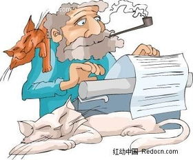猫和抽烟的男子卡通手绘ai素材免费下载红动网