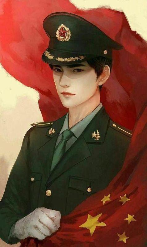 求一张国旗和军人融为一体的动漫图片,或者夕阳下军人向国旗敬礼的动漫图片
