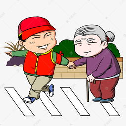 卡通手绘志愿者扶老人过马路素材图片免费下载千库网