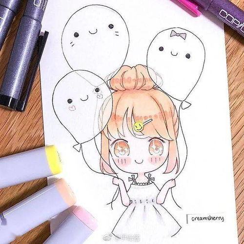 马克笔手绘一组可爱的卡通少女