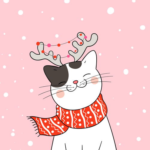 可爱卡通手绘猫咪插画日韩圣诞猫咪扁平化eps源文件线稿矢量素材可爱手绘猫咪