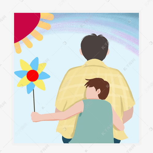 父亲节父子背影手绘卡通免抠素材图片免费下载千库网