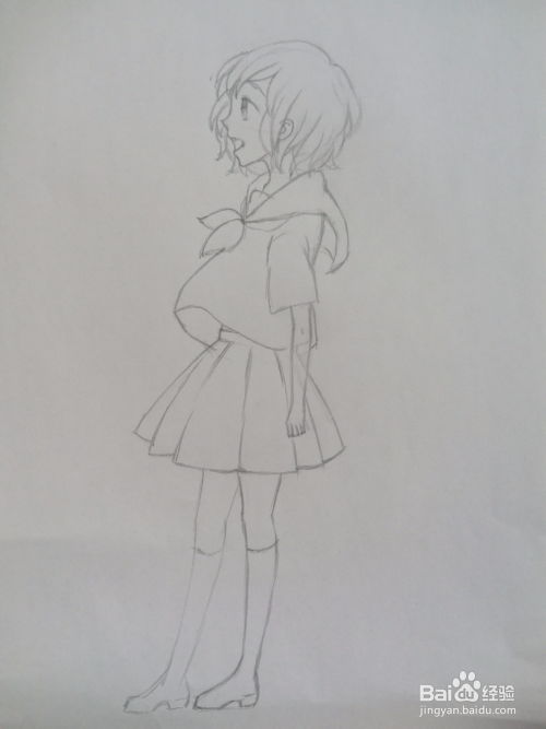 短发水手服动漫少女手绘线稿教程
