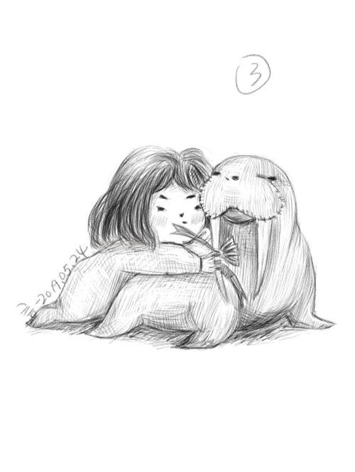 可爱呆萌卡通女孩小动物手绘素材自学插画打卡第16天