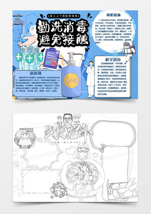 蓝色卡通多消毒洗手版新冠肺炎小报word模板下载洗手