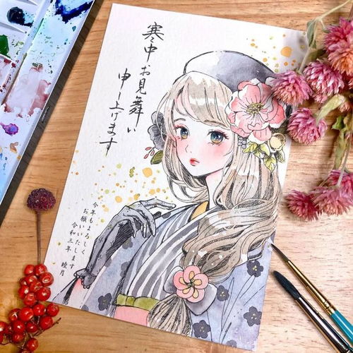 水彩插画丨日式淡雅小清新水彩动漫少女,仙气十足