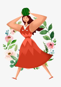 夏天吃西瓜的美女手绘时尚插画图片素材其他格式下载动漫人物大全