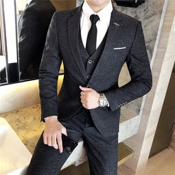 黑灰修身男士三件套西服套装