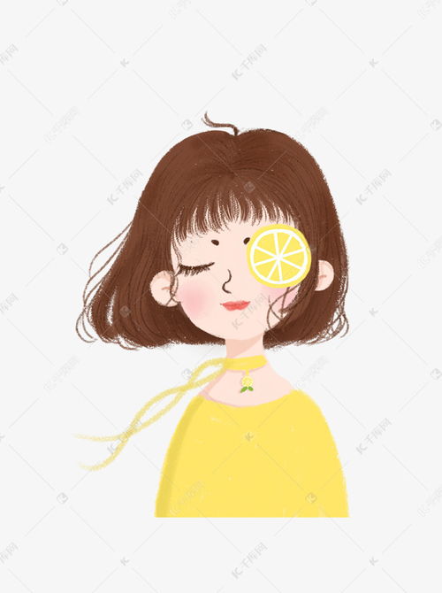 手绘卡通用柠檬片敷眼睛的可爱短发美女素材图片免费下载千库网