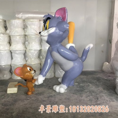 玻璃钢卡通猫和老鼠黄石猫和老鼠树脂雕塑订制
