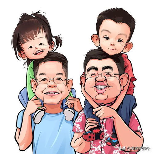 几组家庭合影的肖像漫画,这样的全家福才更有感染力