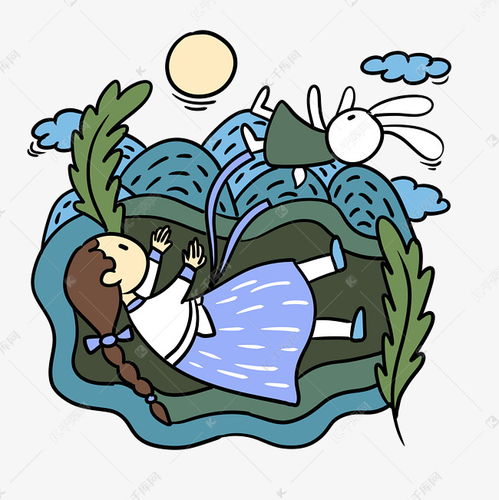 手绘卡通可爱梦幻童话兔子和小女孩素材图片免费下载千库网