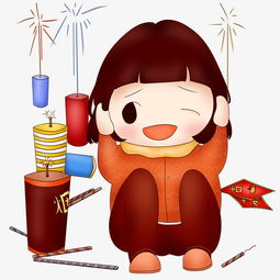 新年卡通手绘人物放烟花女孩图片素材其他格式下载动漫人物大全