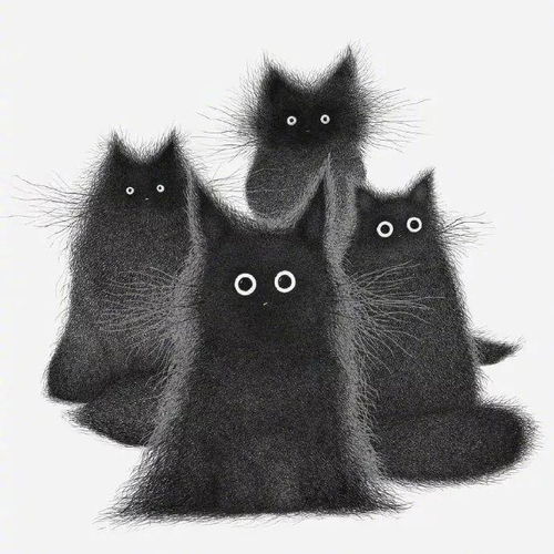 喵喵喵萌萌的小黑猫的插画