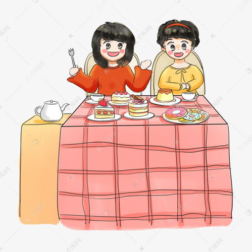 餐饮聚餐吃饭卡通手绘q版吃蛋糕素材图片免费下载千库网
