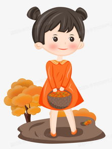 秋天之手绘卡通提水果篮子的女孩png图片素材下载卡通png熊猫办公