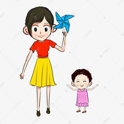 母亲节萌系卡通手绘母女玩耍免抠图片素材图片免费下载千库网