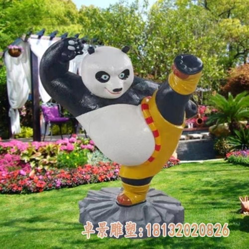 卡通功夫熊猫雕塑步行街卡通功夫熊猫玻璃钢雕塑制作厂