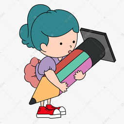 卡通抱着大铅笔的小女孩插画素材图片免费下载高清psd千库网图片编号10748996