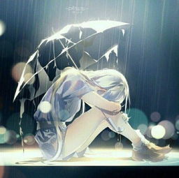 在雨中哭的女孩动漫图片