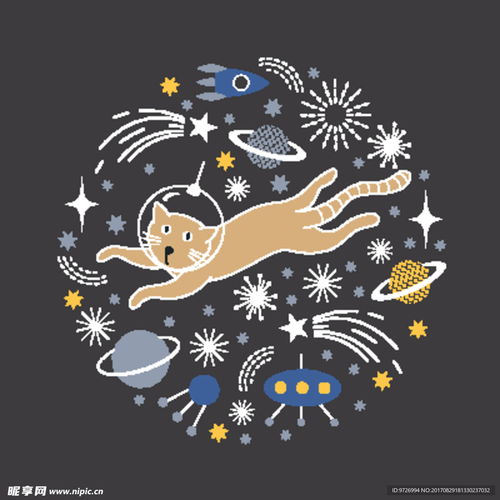 卡通猫宇航员宇宙外太空矢量图设计图服装设计