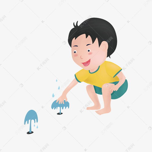 卡通玩喷泉的男孩素材图片免费下载千库网