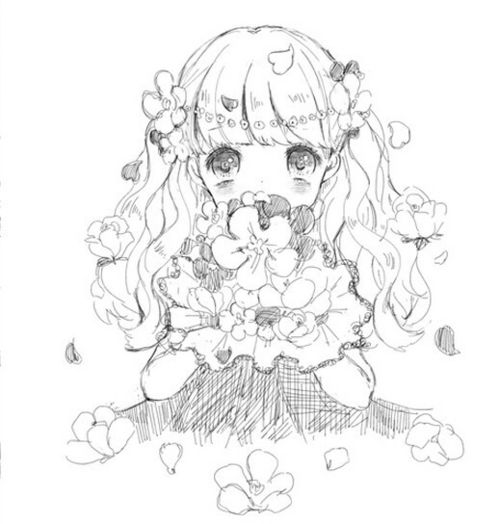 手绘水彩壁纸插画头像线描线稿素描