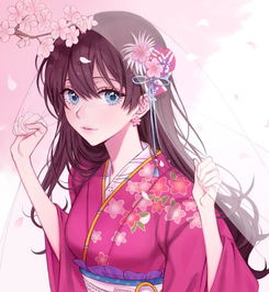二次元和风动漫美图身穿华丽和服,容光照人的漂亮小姑娘