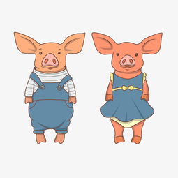 背带裤卡通情侣猪手绘插画图片素材其他格式下载动漫人物大全