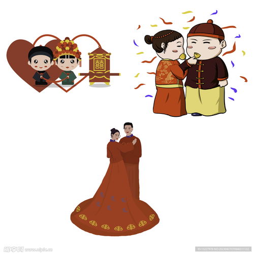 卡通中式婚礼新人中式古典人物设计图